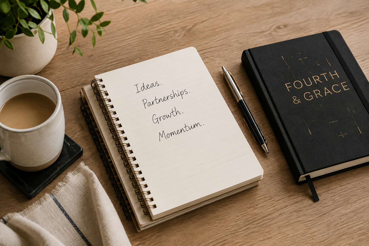 Fourth & Grace notebook and creative planning workspace