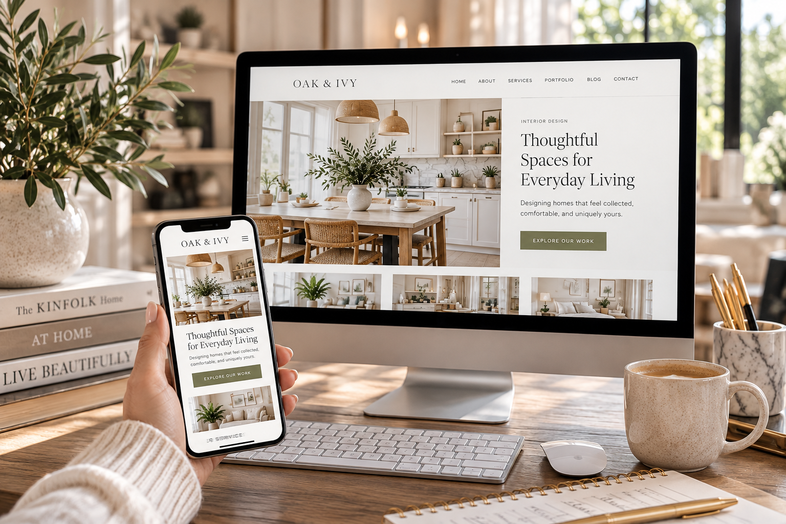 Business website displayed across desktop and mobile screens